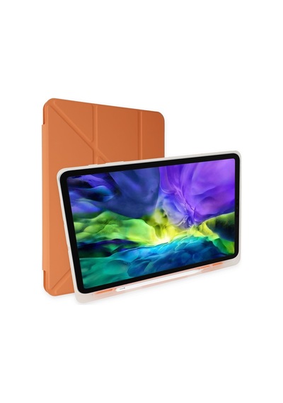 İpad Air 2 9.7 Uyumlu Kılıf Kalem Bölmeli Uyku Modlu Smart Case - Turuncu Kapaklı Kılıf