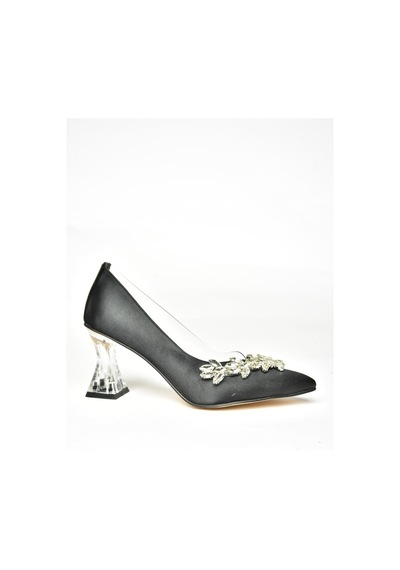 Fox Shoes Siyah Saten Kumaş Taşlı Kadın Ayakkabı M246013204 Siyah