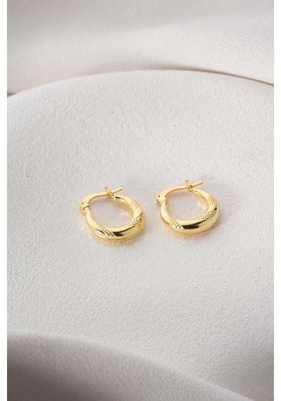 925 Ayar Gümüş Gold Rengi Noktalı 15 Mm Şarnel Küpe Gold