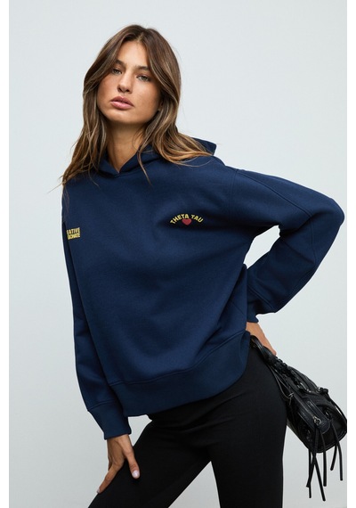 Grımelange ISROP Kadın Yumuşak Kumaşlı Baskılı Kapüşonlu Lacivert Sweatshirt