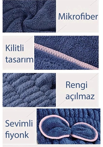 Premium Kalite Esnek Hızlı Emici Banyo Havuz Duş Mikrofiber Havlu Saç Kurutma Bonesi 30x25x16 Çok Renkli