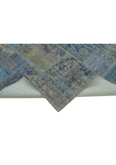 Bespoky Patchwork Mavi Desenli Modern Salon Halısı El Dokuma