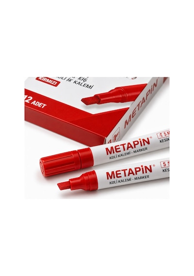Metapin 5 Mm Kırmızı Kesik Uç Koli Kalemi 12 Adet Kalın Uçlu Marker Koli Markörü Ambalaj İşaretleme