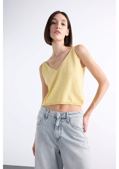 Defacto V Yaka Crop Askılı Bluz F7499ax25smyl501 SARI