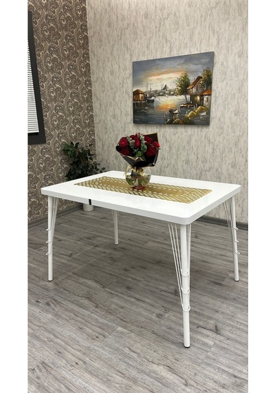 By Orhan Güzel Mutfak Masaları Hasır Ayaklı 80-120 Dikdörtgen Mutfak Mutfak Masası Beyaz