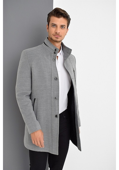 Plt8386 Dewberry Erkek Palto-Gri-Gri