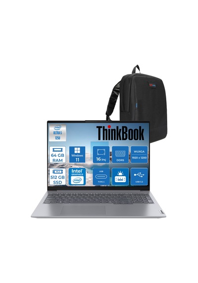 Lenovo ThinkBook 16 G7 ARP IML 21MS005KTRH27 Ultra 5 125U 64 GB 512 GB SSD 16" W11H Dizüstü Bilgisayar + Zetta Çanta
