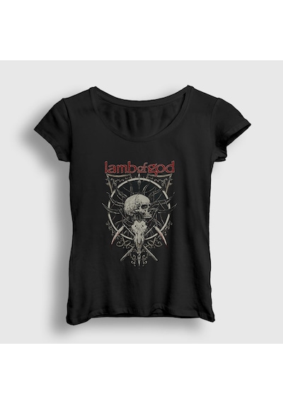 Presmono Kadın Skull Lamb Of God T-shirt Siyah