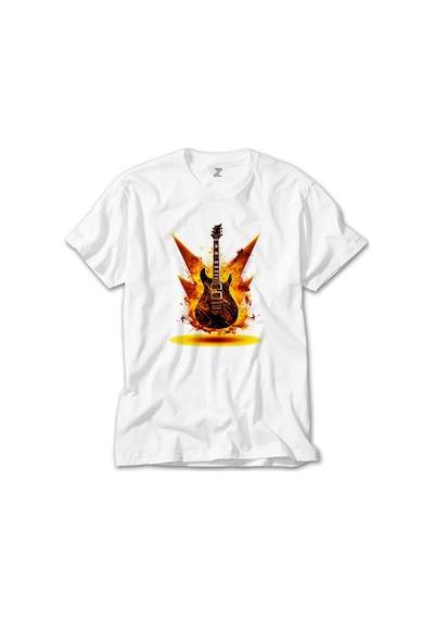 Classic Guitar Yellow Fire Beyaz Tişört Beyaz