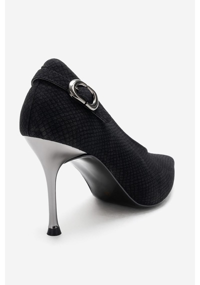 Luvishoes Polly Siyah Desenli Tokalı Kadın Topuklu Ayakkabı Siyah