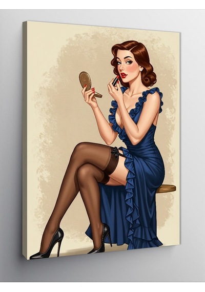 Kanvas Tablo Retro Kadın Ve Ayna 70cmx100cm