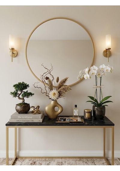 Gold Çerçeveli Metal Yuvarlak Ayna 70 cm
