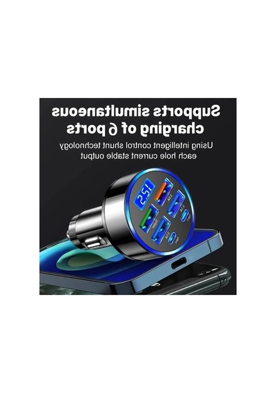 6 Portlu Hızlı Araç Şarj Cihazı, 4 Usb Ve 2 Type-c İle