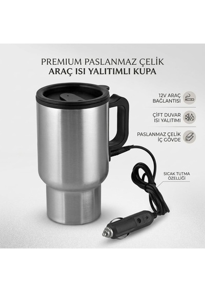 12v Paslanmaz Çelik Aktif Isı Korumalı Oto Sıcak İçecek Termosu Çok Renkli
