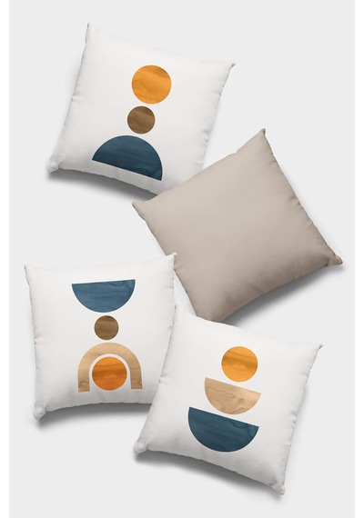 Bej Modern Desenli Çift Taraf 4'lü Set Kırlent Kılıfı 4kr049