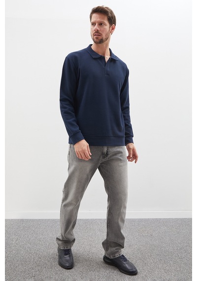 Fullamoda Petek Kumaş Apaş Yaka Regular Sweatshirt Lacivert