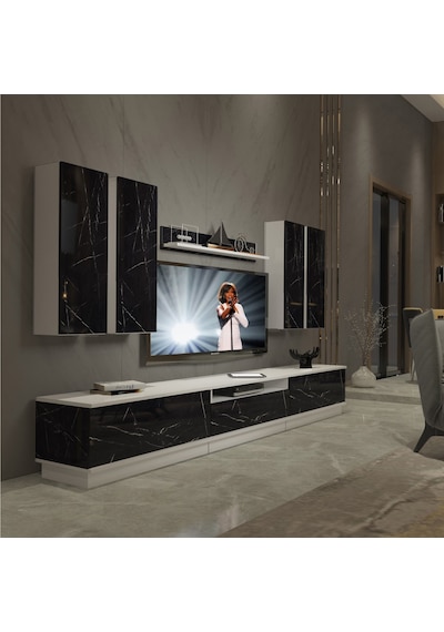 Decoraktiv Trendstyle 8ds Mdf Tv Ünitesi Tv Sehpası Beyaz - Siyah Mermer