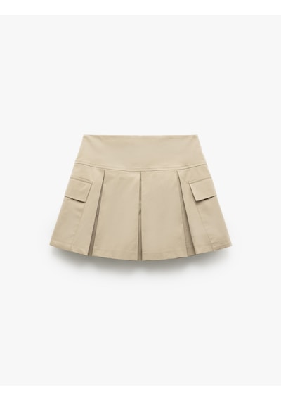 Koton Pamuklu Gabardin Kumaş Kargo Cepli Mini Pileli Şort Etek Taş 5sak70049ew Taş