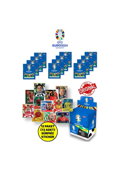 Almanya Euro 2024 Avrupa Şampiyonası Match Attax - 12 Adet Futbolcu Sticker Paketi 72 Adet Sticker