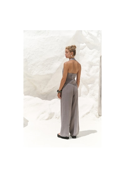 Mai Collection Mai Studios Co. Dena Sırt Dekolteli Antrasit Keten Yelek Pantolon Takım Antrasit