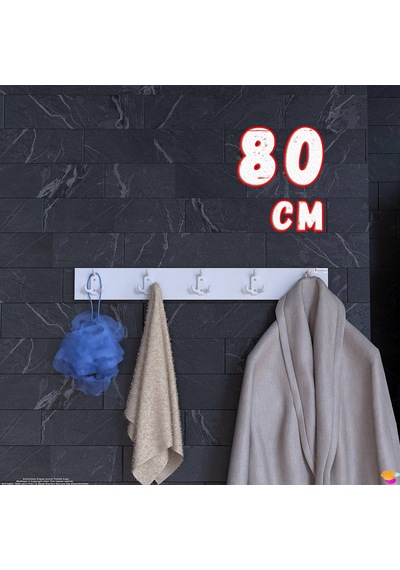 Modilayn Arı Serisi 76,4x9,6 Cm 15 Kancalı Banyo Askısı - 5'li Set Ekstra Düzen Ve Yer Tasarrufu Beyaz