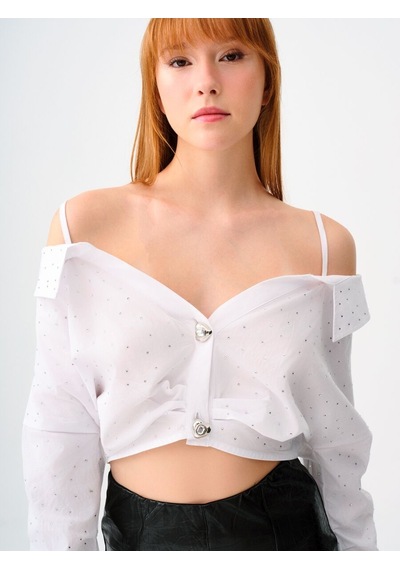 LOFT Crop Kadın Gömlek U.kol Lf2037925 Q1.v1 Beyaz
