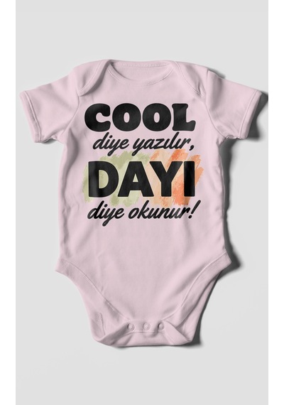 Morivokids Cool Diye Yazılır Dayı Diye Okunur Kısa Kollu Bebek Body %100 Pamuk Bebe Pembe