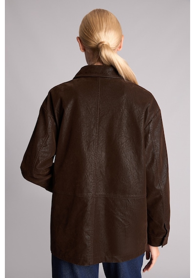 Defacto Regular Fit Polo Yaka Fermuarlı Cepli Suni Deri Mont H3754ax26aubn604 Kahve-bn604