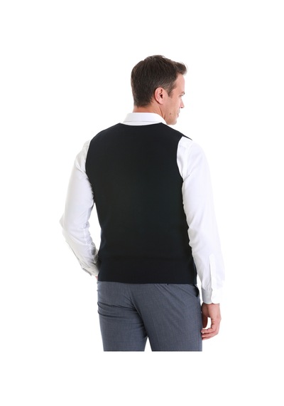 Hatemoğlu Lacivert Regular Fit Düz Kruvaze Triko Yelek 34171023a001 005