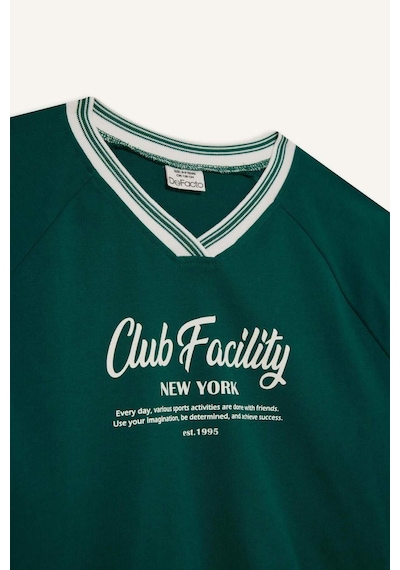 Defacto Kız Çocuk Oversize Geniş Kalıp V Yaka Baskılı Okul Sweatshirt F7583a825augn651 Yeşil