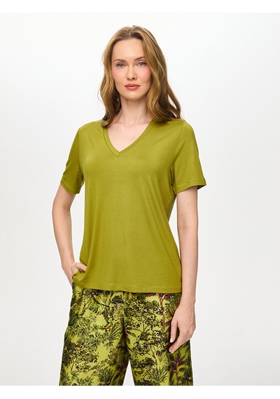 Faik Sönmez V Yaka Kısa Kol T-shirt W27tsh001 Bw27tsh001196 Matcha