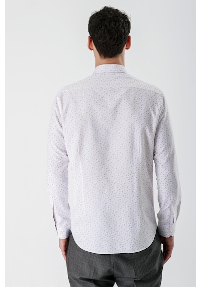 İmza Ekru Uzun Kollu Baskılı Bez Ayağı Düğmeli Yaka Cepsiz Pamuklu Slim Fit Gömlek 1004235170-ekru Ekru