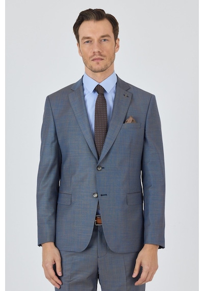 İmza Mavi Mono Yaka Düz 2 Düğme Classic Yünlü Slim Fit Takım Elbise 1001250175 Mavi