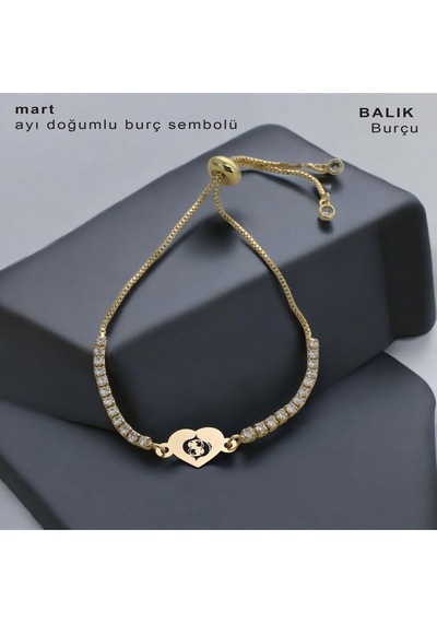 Archin Balık Burçlarına 14 Ayar Altın Plakalı Kalp Motifli Beyaz Taş Desenli Hediye Bileklik-350burç Balık Archin Balık Burçlarına 14 Ayar Altın Plakalı Kalp Motifli Beyaz Taş Desenli Hediye Bileklik-350burç Balık