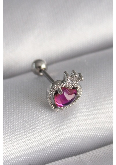 316l Çelik Gümüş Renk Pembe Mineli Kalp Zirkon Taş Detaylı Taç Tragus Piercing Diğer