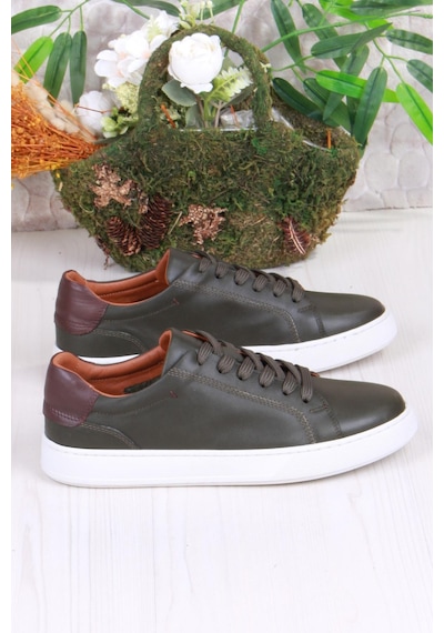 Mehmet Mete 2082 Tkn Rahat Esnek Hakiki Deri Sneaker Erkek Ayakkabı Haki