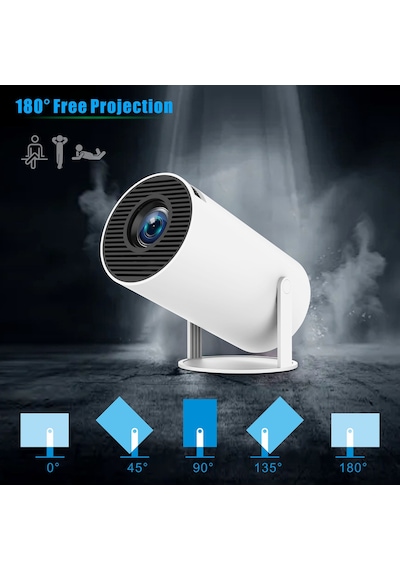 Hy300pro Mini Projektör Yurt 1280 720p Çözünürlük Dahili Android 11.0 Sistemi Otomatik Keystone Düzeltme