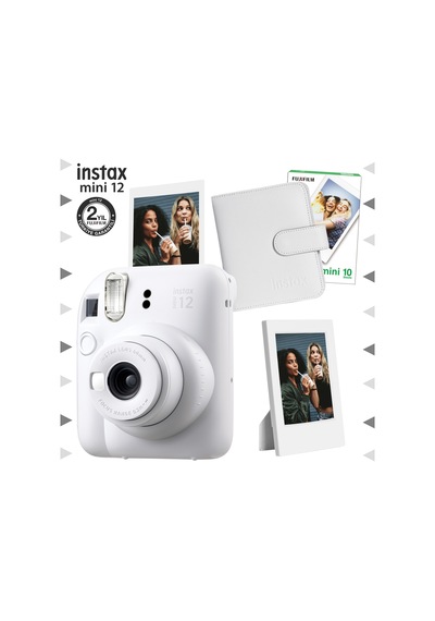 Fujifilm Instax Mini 12 Fotoğraf Makinesi + 10'lu Film + Çerçeve + Kare Albüm Seti Beyaz