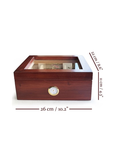 Mezmob Masif Yerli Sedir Ağacı Humidor Puro Kutusu Camlı 2 Bölmeli