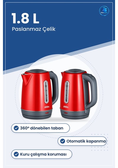Elektrikli Su Isıtıcı 1.8 L Paslanmaz Çelik Kablosuz Dönebilen