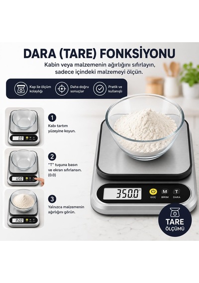 10 Kg Dijital Hassas Mutfak Tartısı - Lcd Ekranlı, Paslanmaz Çelik Tartım Yüzeyi, Dara Tare Fonksiyonlu, Gram & Ons Ölçüm Çok Renkli