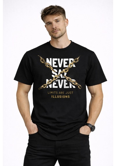 Herkesemoda Never Say Detaylı Basic T-shirt Siyah