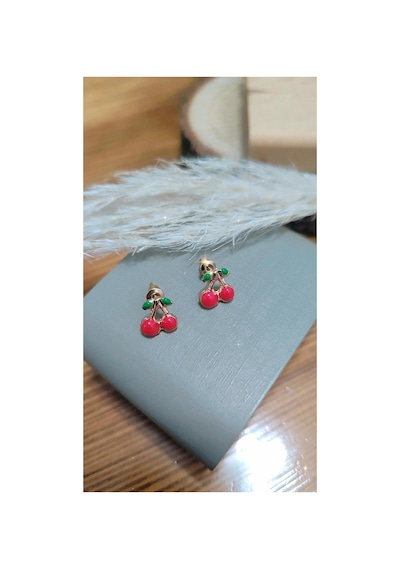 Çelik Kiraz Model Kız Çocuk/bebek Küpesi Kırmızı Kırmızı