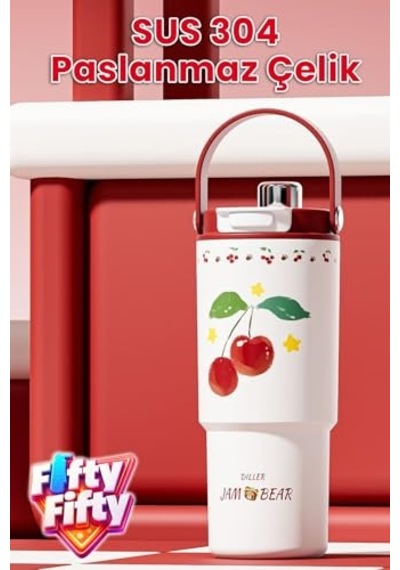 Dıller Tumbler 880 Ml Tek Kapak Çift Kullanım Pipetli/pipetsiz Taşıma Kulplu Çelik Termos-ffd9505-880ml Genel