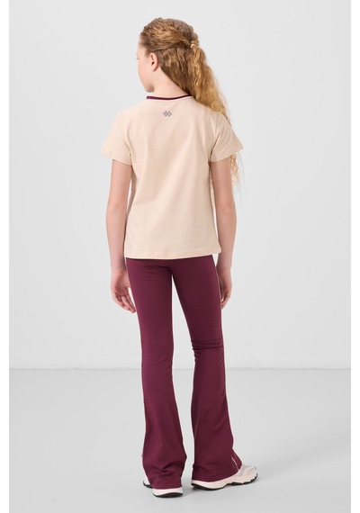 Tommylife Bej-bordo Pamuklu O Yaka Standart Fit Basic İspanyol Paça Kız Çocuk Tayt Takım - 75192 Bej
