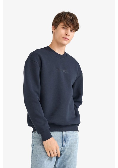 Defacto Boxy Fit Bisiklet Yaka İçi Yumuşak Tüylü Baskılı Sweatshirt X8282az25aunv64 Lacivert