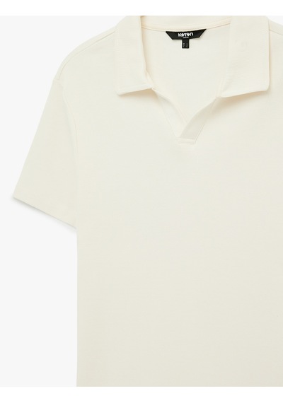 Koton Kısa Kollu Pamuklu Slim Fit V Yaka Polo Tişört Ekru 6sam10074mk