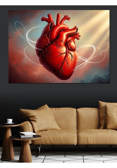 Ahşap Tablo Kan Kırmızısı Anatomik Kalp Tablosu