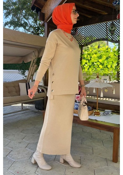 Rabia Şamlı Sezen Triko Takım Taş Çok Renkli