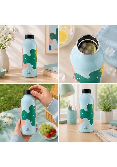 Mamawata Confetti Paslanmaz Çelik Termos Matara 470 Ml Sızdırmaz Yalıtımlı Suluk Açık Mavi